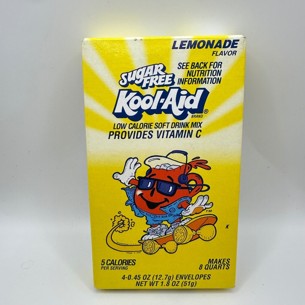 Vintage Sugar Free Kool-Aid Lemonade Mix Box 4 Envelopes Skateboarder Kraft 1.8z
